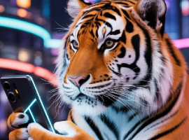  tiger with phone